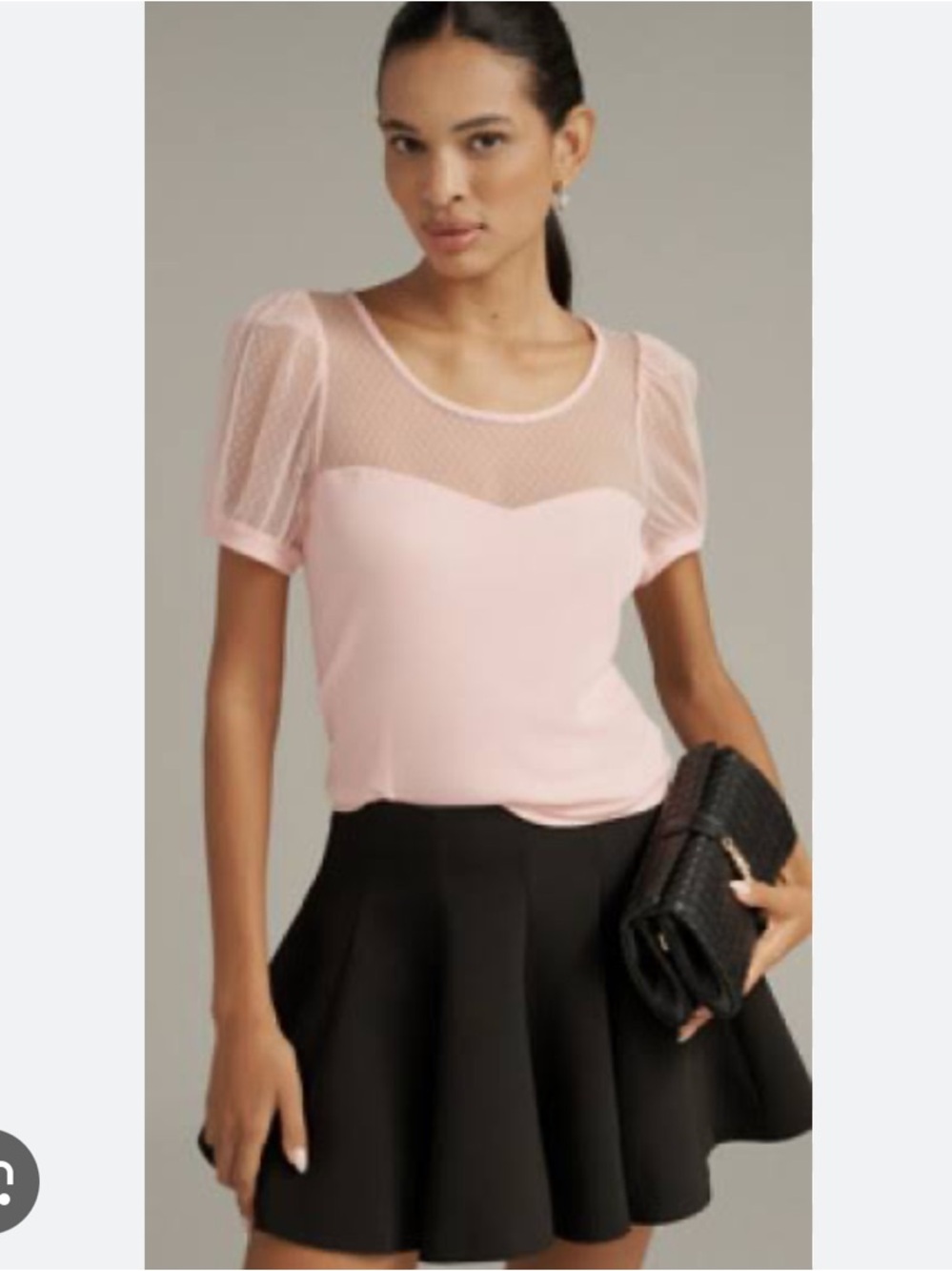 BNWT Maeve Anthropologie Pink Mesh Sheer Yoke Puffed Short Sleeve Sweetheart Top